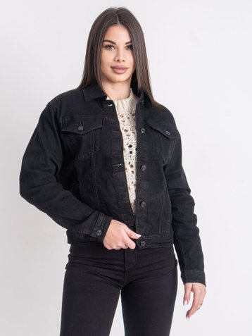 0900 Чорна жіноча джинсова куртка (NEW JEANS, котонова, 6 од., розміри: XS. S. M. L. XL. 2XL)