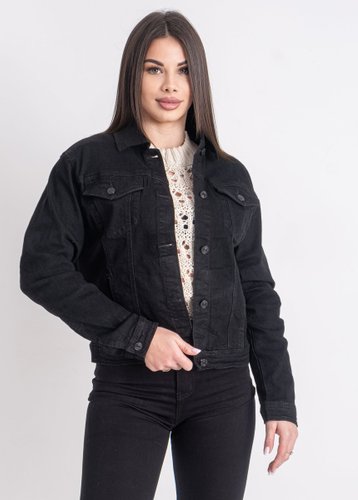 0900 Чорна жіноча джинсова куртка (NEW JEANS, котонова, 6 од., розміри: XS. S. M. L. XL. 2XL) - фото 2