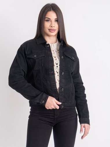 0900 Чорна жіноча джинсова куртка (NEW JEANS, котонова, 6 од., розміри: XS. S. M. L. XL. 2XL)
