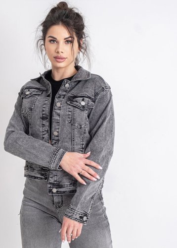 0901 Сіра жіноча джинсова куртка (NEW JEANS, котонова, 6 од., розміри молодіжка: XS. S. M. L. XL. 2XL) - фото 2
