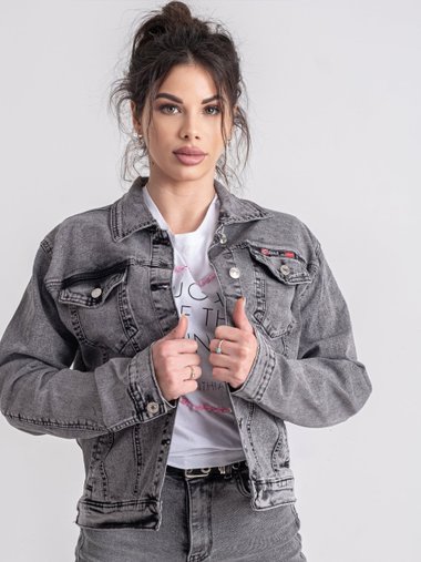 0903 Сіра жіноча джинсова куртка (NEW JEANS, котонова, 6 од., розміри молодіжка: XS. S. M. L. XL. 2XL)