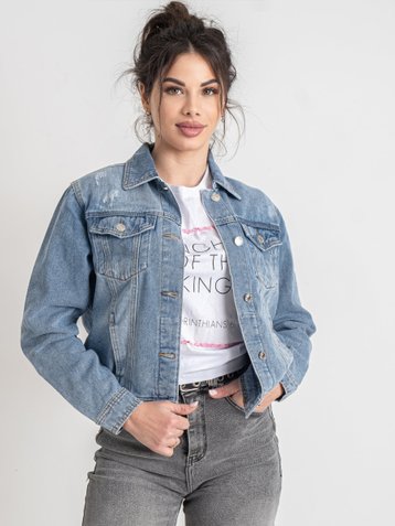 0909 Блакитна жіноча джинсова куртка (NEW JEANS, котонова, 6 од., розміри молодіжка: XS. S. M. L. XL. 2XL)
