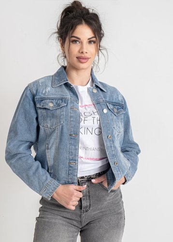 0909 Блакитна жіноча джинсова куртка (NEW JEANS, котонова, 6 од., розміри молодіжка: XS. S. M. L. XL. 2XL) - фото 2