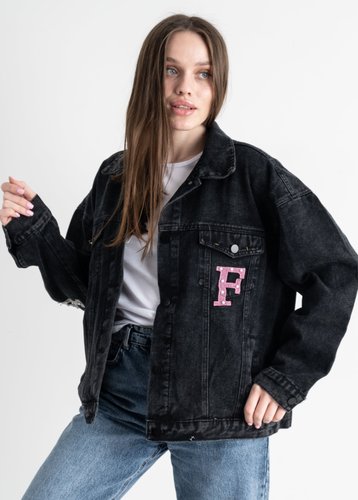 1212 Чорна жіноча джинсова куртка із сірим капюшоном (FASHION, котонова, 2 од., розміри норма: M. L) - фото 6