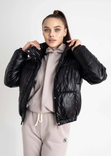 2810-113 Чорна жіноча куртка (MISS DIVA, екошкіра, синтепон, 3 од., розміри норма: M. L. 2XL) - фото 2