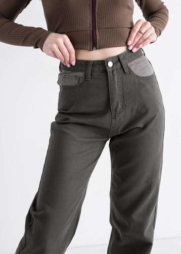 3811 Сіро-зелені жіночі джинси-труби (E-COOL JEANS, стрейчеві, 5 од., розміри норма: S. S. M. L. XL) - фото 3
