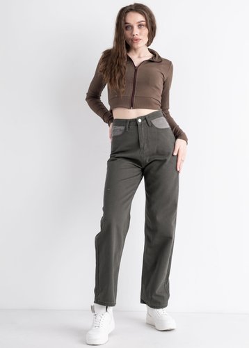 3811 Сіро-зелені жіночі джинси-труби (E-COOL JEANS, стрейчеві, 5 од., розміри норма: S. S. M. L. XL) - фото 2