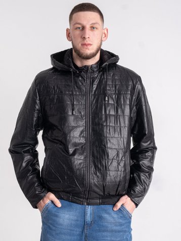 5802 Чорна чоловіча куртка (екошкіра, хутро, 6 од., розміри напівбатал: L. XL. 2XL. 3XL. 4XL. 5XL)