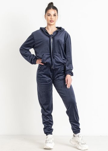 8756-2 Темно-синій жіночий спортивний костюм (велюровий, 4 од., розміри напівбатал: 48. 50. 52. 54) - фото 2